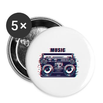 Retro Radio Kassette Rekorder Musik Glitch - Buttons klein 25 mm (5er Pack) - Weiß - Vorne
