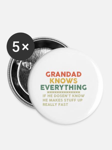 Grandad Knows Everything - Buttons klein 25 mm (5er Pack) - Weiß