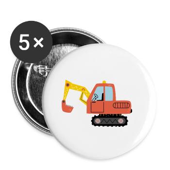 Engins Chantiers Pelleteuse Tractopelle Chantier - Lot de 5 petits badges (25 mm) - blanc - Devant