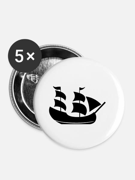 Piratenschiff - Buttons klein 25 mm (5er Pack) - Weiß