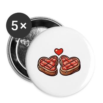 Steak Meat Grilling Couple Love Heart - Buttons small 1''/25 mm (5-pack) - white - Front
