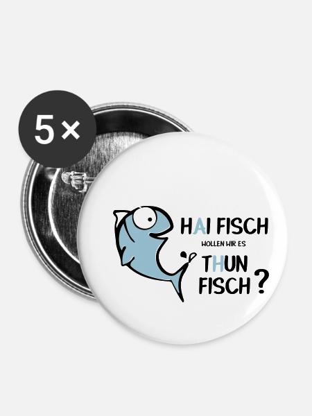 Haifisch Thunfisch - Buttons klein 25 mm (5er Pack) - Weiß
