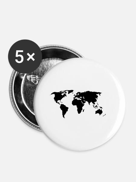 Weltkarte - Buttons klein 25 mm (5er Pack) - Weiß