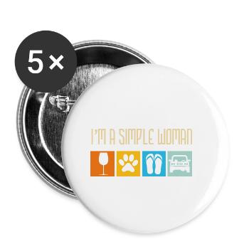 Im A Simple Woman Love Wine Flip Flops Dogs 4X4 - Buttons klein 25 mm (5er Pack) - Weiß - Vorne