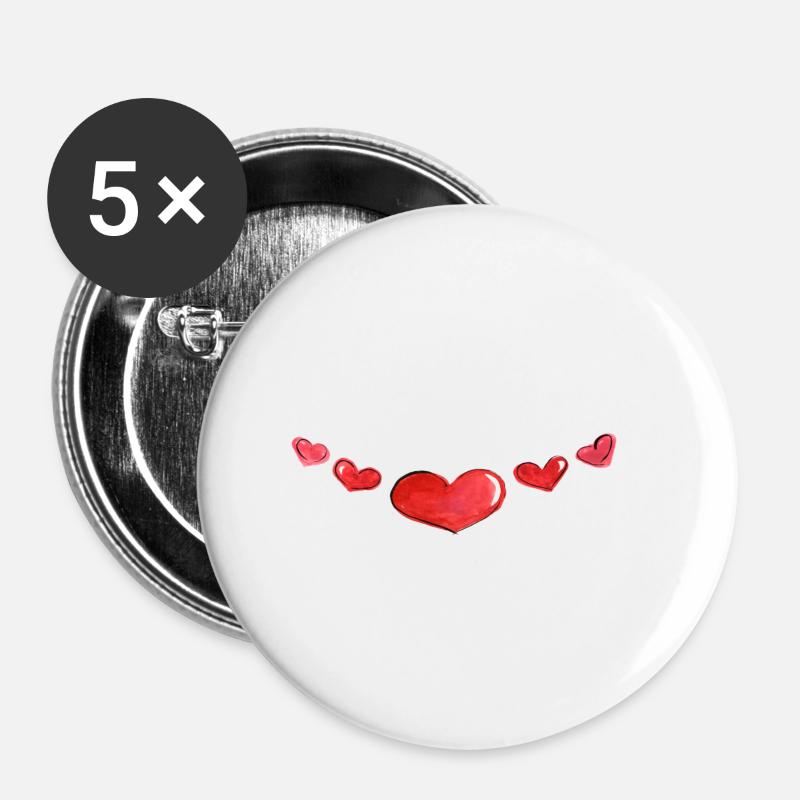 Cœurs multiples - Lot de 5 petits badges (25 mm) - blanc