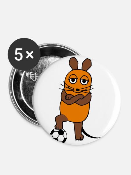 Die Maus mit Fussball - Buttons klein 25 mm (5er Pack) - Weiß