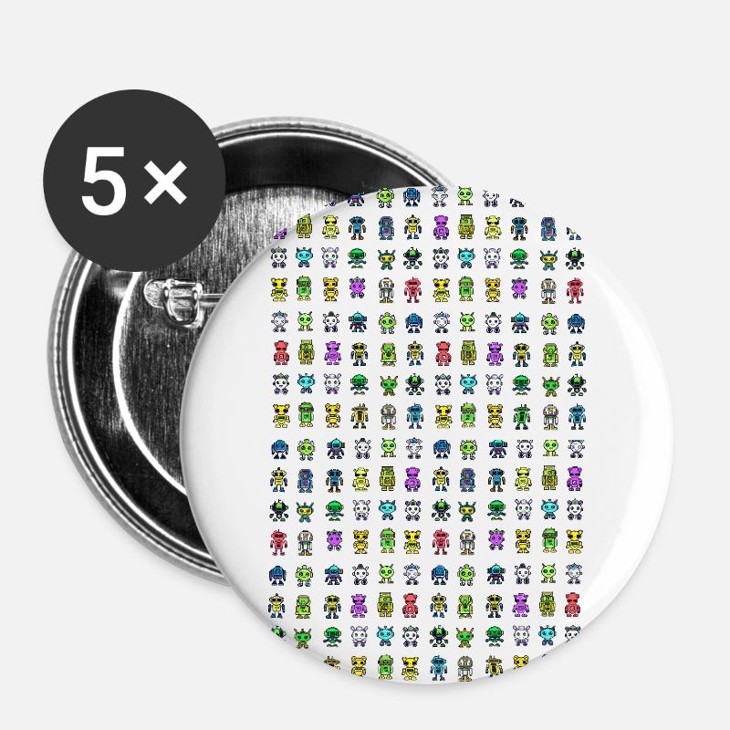Robots colorful - Buttons small 1''/25 mm (5-pack) - white