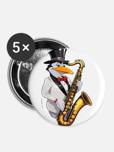 Jazzy Pinguin - Buttons klein 25 mm (5er Pack) - Weiß