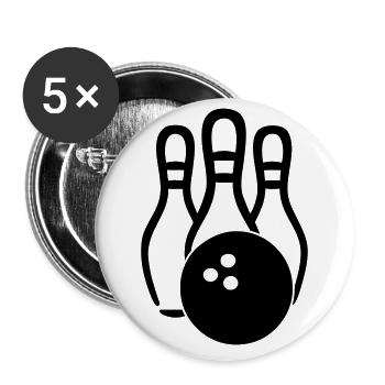 Boule de bowling et quilles - Lot de 5 petits badges (25 mm) - blanc - Devant