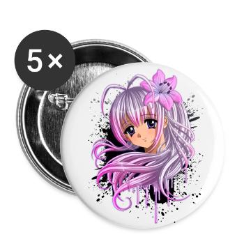 Cute Anime Girl - Lot de 5 petits badges (25 mm) - blanc - Devant