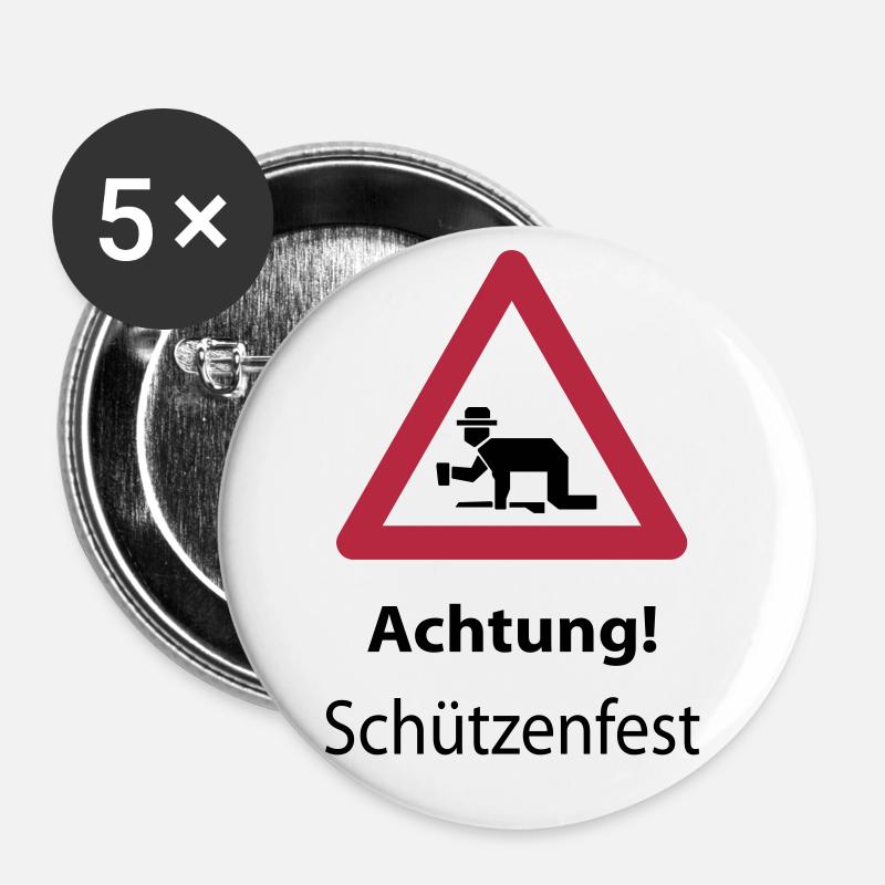 Achtung: Schützenfest - Buttons klein 25 mm (5er Pack) - Weiß