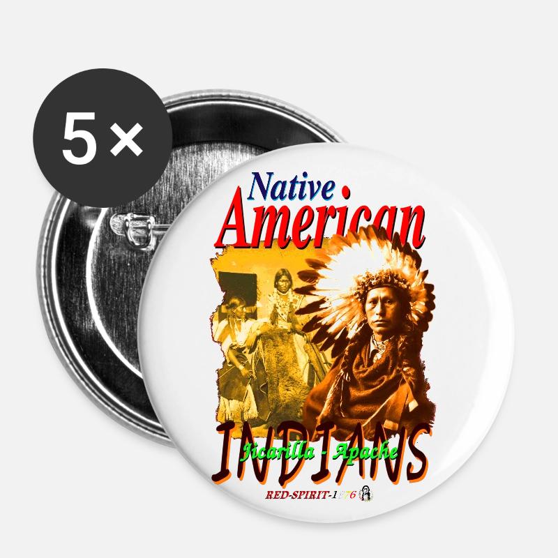 Native American INDIANS 3 - Buttons klein 25 mm (5er Pack) - Weiß