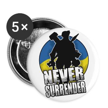 Ukraine - Never Surrender - Buttons klein 25 mm (5er Pack) - Weiß - Vorne