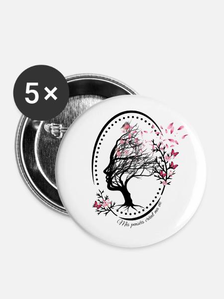baumgebundene Gedanken - Buttons klein 25 mm (5er Pack) - Weiß