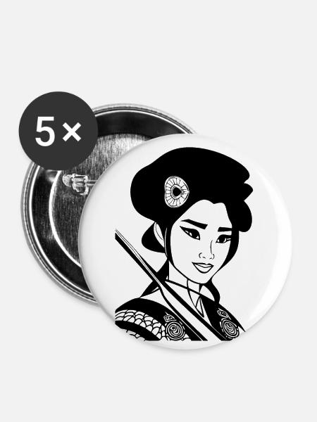 Asiatische Schönheit Mädchen - Buttons klein 25 mm (5er Pack) - Weiß