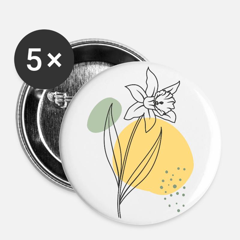 Hand Drawn Flower 7 - Buttons small 1''/25 mm (5-pack) - white
