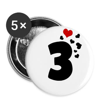 3 cœurs 3ème anniversaire - Lot de 5 petits badges (25 mm) - blanc - Devant