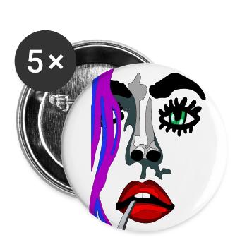 Visage modèle avec bouche rouge et yeux verts - Lot de 5 petits badges (25 mm) - blanc - Devant