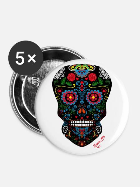 Mexikanischer Schädel - Buttons klein 25 mm (5er Pack) - Weiß