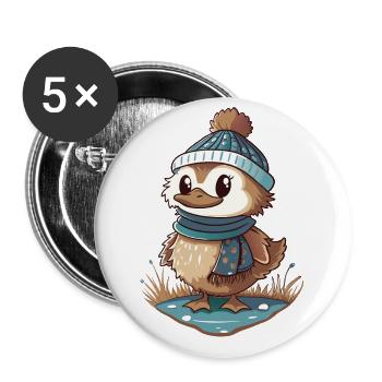 Niedliche Ente mit Schal und Pudelmütze. - Buttons klein 25 mm (5er Pack) - Weiß - Vorne