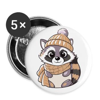 Niedlicher Waschbär mit Schal und Pudelmütze. - Buttons klein 25 mm (5er Pack) - Weiß - Vorne
