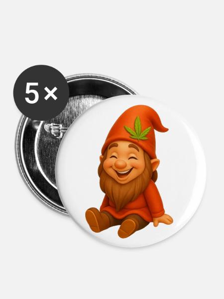 Knuffiger Zwerg goldig lachend - Buttons klein 25 mm (5er Pack) - Weiß