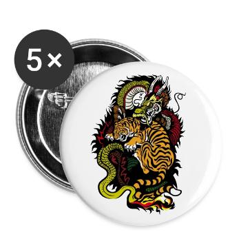 Dragon Serpent Tigre - Lot de 5 petits badges (25 mm) - blanc - Devant
