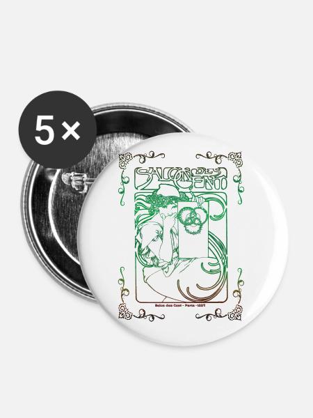 Alfons Mucha - Buttons klein 25 mm (5er Pack) - Weiß