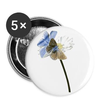 Two blue-eyed butterflies on a blossom - Buttons small 1''/25 mm (5-pack) - white - Front