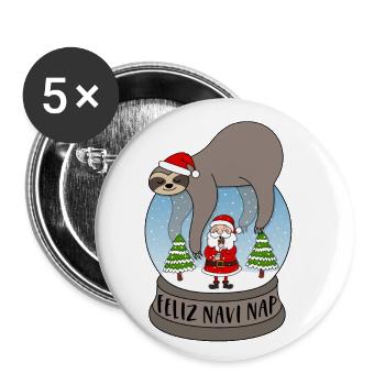 Faultier Schneekugel Feliz Navidad Feliz Navi Nap - Buttons klein 25 mm (5er Pack) - Weiß - Vorne