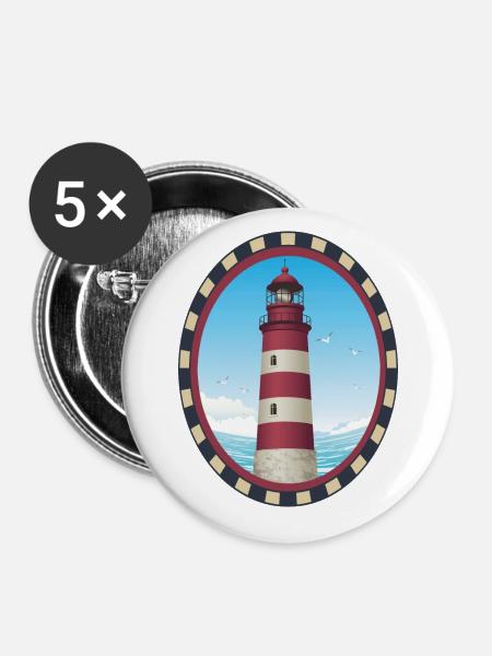 Leuchtturm Geschenk- Leuchtturm - Buttons klein 25 mm (5er Pack) - Weiß