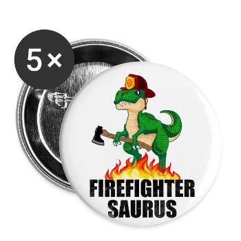 Fire department dinosaur Dinosaurus Feu - Buttons small 1''/25 mm (5-pack) - white - Front