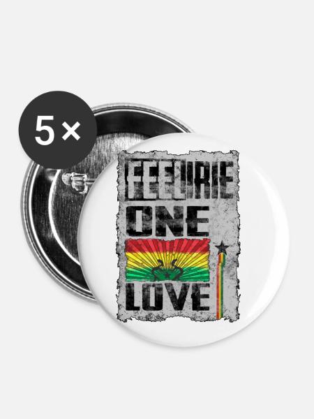 feel irie reggae one love - Buttons klein 25 mm (5er Pack) - Weiß