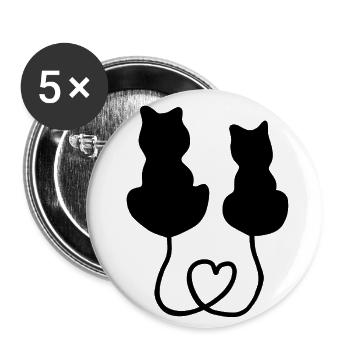 Chat coeur amour - Lot de 5 petits badges (25 mm) - blanc - Devant