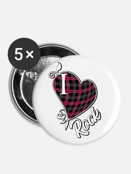 Ich liebe Rock - Buttons klein 25 mm (5er Pack) - Weiß