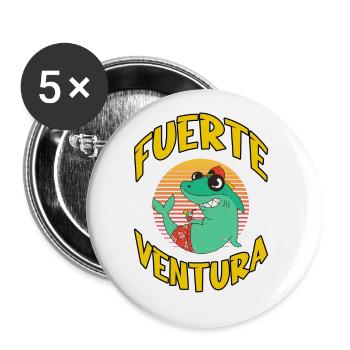 Fuerteventura Été Sun Beach Sea Palms Shark - Lot de 5 petits badges (25 mm) - blanc - Devant