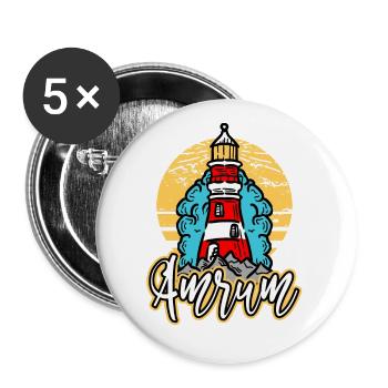 Amrum Allemagne City Lighthouse Skyline Font - Lot de 5 petits badges (25 mm) - blanc - Devant