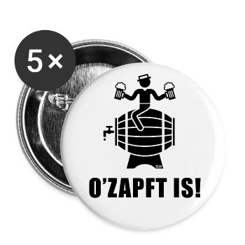O’Zapft Is! (Bier / Biertrinker Auf Bierfass) - Buttons klein 25 mm (5er Pack) - Weiß - Vorne