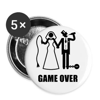 Game Over (Peitsche / Bier / Brautpaar Neu) - Buttons klein 25 mm (5er Pack) - Weiß - Vorne