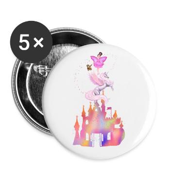 Château de fées fantastique avec licorne - Lot de 5 petits badges (25 mm) - blanc - Devant