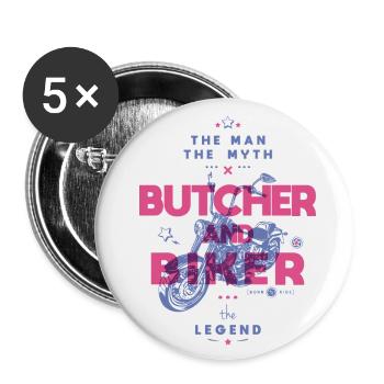 Metzger und Biker der Mann der Mythos die Legende - Buttons klein 25 mm (5er Pack) - Weiß - Vorne