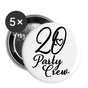 20 Party Crew 20th Birthday Party 20 ans - Lot de 5 petits badges (25 mm) - blanc - Devant