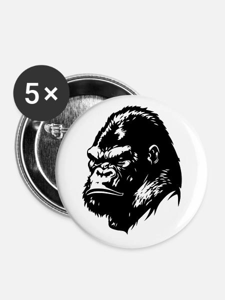 Gorilla Kopf - Buttons klein 25 mm (5er Pack) - Weiß