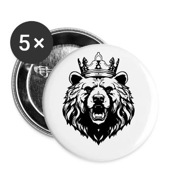 Ours Grizzly Roi de la Couronne - Lot de 5 petits badges (25 mm) - blanc - Devant