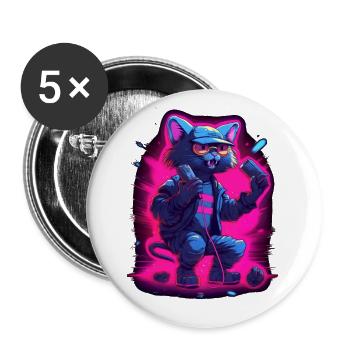 Singende Katze Mikrofon - Buttons klein 25 mm (5er Pack) - Weiß - Vorne