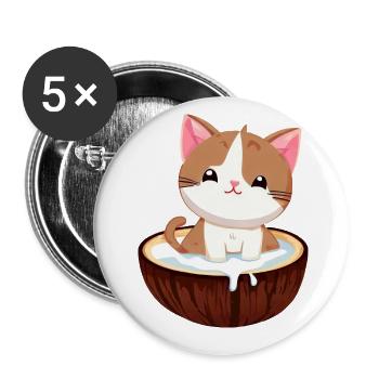 Chat au lait de , exotique et mignon - Lot de 5 petits badges (25 mm) - blanc - Devant