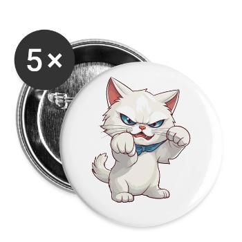 Katze Faust Kater Kätzchen Weiß Cartoon Comic - Buttons klein 25 mm (5er Pack) - Weiß - Vorne
