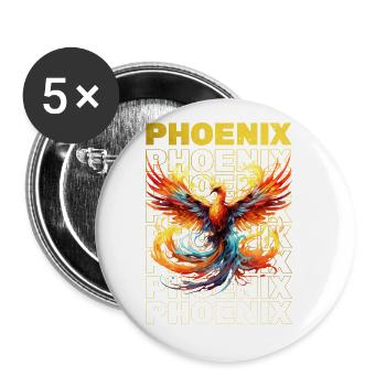 Phoenix Phoenix Fire Flames Mythologie des oiseaux - Lot de 5 petits badges (25 mm) - blanc - Devant