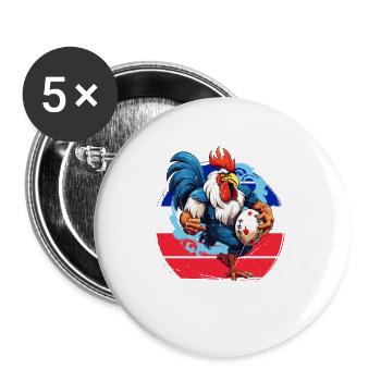 Coq Rugby Joueur de Ballon Fan - Lot de 5 petits badges (25 mm) - blanc - Devant