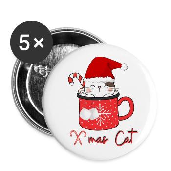 X-mas Cat - Buttons small 1''/25 mm (5-pack) - white - Front
